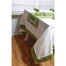Finezza Armine Pamuk Kumaş Su itici Özellikli Yeşil Masa Örtüsü ve Peçeteli Sofra Takımı 8 kişilik Dikdörtgen 170x230 cm 18 Parça - 921