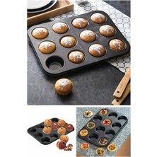 Ramdet 12 Bölmeli Yanmaz ve Yapışmaz Kek Kapsülü Yapışmaz Mini Tart Kek Kapsülü Muffin Ekler Kalıbı 35-27 cm