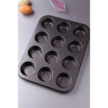 Ramdet 12 Bölmeli Yanmaz ve Yapışmaz Kek Kapsülü Yapışmaz Mini Tart Kek Kapsülü Muffin Ekler Kalıbı 35-27 cm