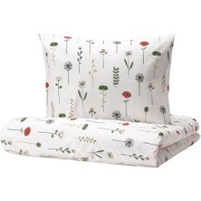 IKEA Tek Kişilik Nevresim Takımı, Beyaz-Çok Renkli 150X200/50X60 cm Pamuk Çiçek Desenli