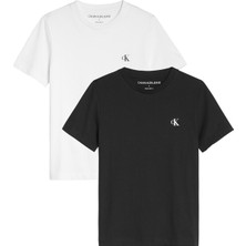 Calvin Klein IB0IB01093-2-PACK Monogram Top Bisiklet Yaka Normal Kalıp Düz Siyah - Beyaz Erkek Çocuk T-Shirt
