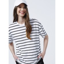 Fabrika Bisiklet Yaka  Basic  Siyah - Beyaz Kadın T-Shirt  -  K-MELISSA