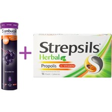Sambucol Plus Efervesan 15 Tablet+Strepsils Herbal Propolis Aromalı 16 Pastil