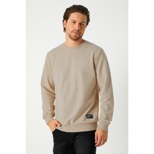 Mmetalic Erkek Bej Basic Bisiklet Yaka Sweatshirt
