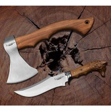 Outdoor Balta Kamp Nacak Budama Baltası (32 Cm) Çakı Kamp Bıçağı (33 Cm) Dövme Çelik (2'li Set)