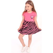 Toontoy Kids Toontoy Kız Çocuk Little Yazılı Etek Kısmı Zebra Desen Baskılı Elbise