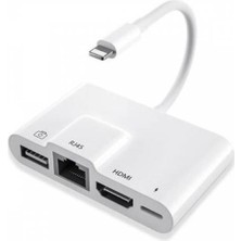 Polham Apple Ipad ve Iphone Için Lightning 3in1 HDMI, RJ45 ve Otg Dönüştürücü