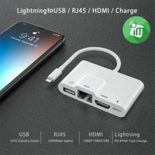 Polham Apple Ipad ve Iphone Için Lightning 3in1 HDMI, RJ45 ve Otg Dönüştürücü