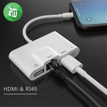 Polham Apple Ipad ve Iphone Için Lightning 3in1 HDMI, RJ45 ve Otg Dönüştürücü