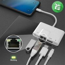 Polham Apple Ipad ve Iphone Için Lightning 3in1 HDMI, RJ45 ve Otg Dönüştürücü