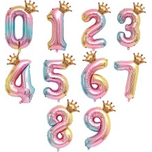 Patladı Gitti 4 Yaş Gökkuşağı Rakam ve Kral Tacı Folyo Balon Doğum Günü Parti Kutlama Seti