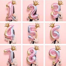 Patladı Gitti 6 Yaş Gökkuşağı Rakam ve Kral Tacı Folyo Balon Doğum Günü Parti Kutlama Seti