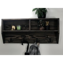 O&A Wood Doğal Ahşap Vestiyer, Dekoratif 4 Askılı Portmanto, Raflı 2 Bölmeli Vintage Elbise Askısı Ceviz