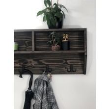 O&A Wood Doğal Ahşap Vestiyer, Dekoratif 4 Askılı Portmanto, Raflı 2 Bölmeli Vintage Elbise Askısı Ceviz