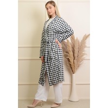 Pınkmark Kadın Siyah Beyaz Kareli Tesettür Kimono Pantolon Takım PMTK25447