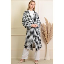 Pınkmark Kadın Siyah Beyaz Kareli Tesettür Kimono Pantolon Takım PMTK25447