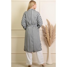 Pınkmark Kadın Siyah Beyaz Kareli Tesettür Kimono Pantolon Takım PMTK25447