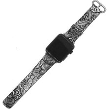 Schulzz Çiçek Desenli Apple Watch Uyumlu 7 6 5 4 3 42-44 mm Kordon Kayış SK06