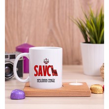 Hediye Dükkanı Kişiye Özel  Savcı Ahşap Altlıklı Mumlu Beyaz Kupa Bardak