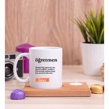 Hediye Dükkanı Kişiye Özel  Öğretmen Kelime Anlamı Ahşap Altlıklı Mumlu Beyaz Kupa Bardak