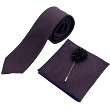 Brianze Mürdüm Kravat Mendil Yaka Çiçeği Set