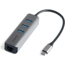 Dark USB3.1 Type C - 3 x USB3.0 HUB ve 1 x Gigabit Ethernet (DK-AC-U31X3GL)