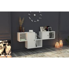 Nettrends Rafli Dolapli Duvar Rafi Beyaz 170 cm DVR-1107-Ç