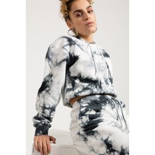 Jahr Marc Batik Yıkamalı Gri Crop Sweatshirt