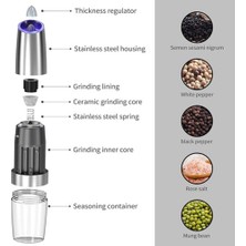 2'li Elektrikli Karabiber Değirmeni Seti, Otomatik Tuz ve Karabiber Değirmeni, Akülü, Tek Elle Çalıştırma
