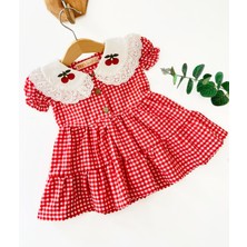 Colored Baby Kız Çocuk Kırmızı Renk Kiraz Yaka Pötikare Elbise