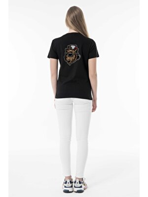 Phinzy Fancy Dog Sırt Baskılı Kadın Siyah Slim Fit Regular T-Shirt