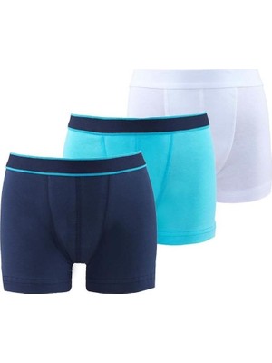 Blackspade Erkek Çocuk Boxer 3'lü Paket - Lacivert Aqua Beyaz Yumuşak Pamuk Elastan Kumaş