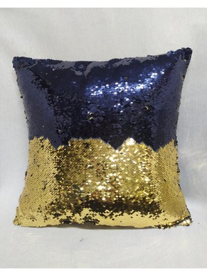 Yılmaz Home Pullu Payetli Kırlent Kılıfı -(Lacivert-Gold)
