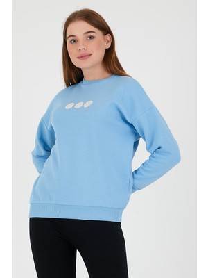 Kadın Oversize Baskılı Sweatshirt Mavi