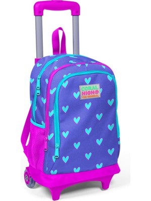 Coral High Kids Lavanta Kalp Desenli Işıklı Tekerlekli Iki Bölmeli Çekçekli Sırt Çantası 23906