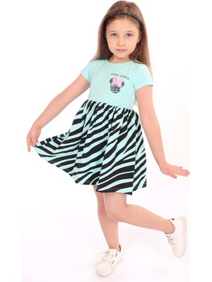 Toontoy Kids Toontoy Kız Çocuk Little Yazılı Etek Kısmı Zebra Desen Baskılı Elbise