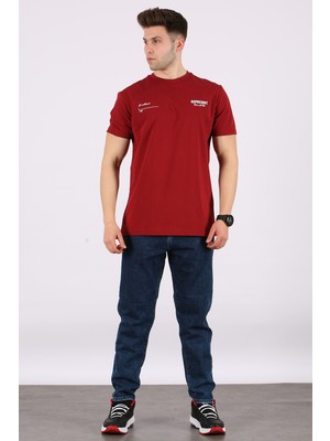 Madmext Erkek Baskılı Bordo Tişört 5805