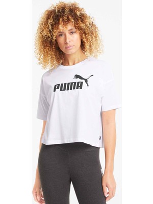 Puma Kadın Tişört 586866 02 Beyaz Cropped Logo Tasarım ile Spor ve Günlük Kombin İçin İdeal