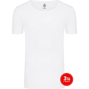 Erkek Pamuklu Sıfır Yaka Tshirt 3'lü Paket - Beyaz