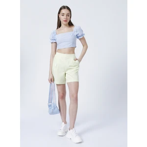 Kalp Yaka Crop Mavi Kadın Bluz - K-Ramos