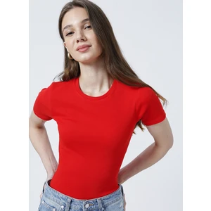 Bisiklet Yaka Fitilli Kırmızı Kadın T-Shirt TEO