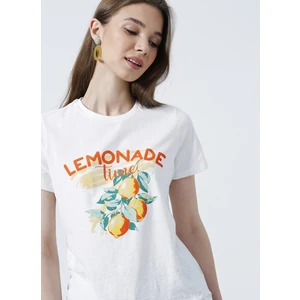 Bisiklet Yaka  Basic Baskılı Beyaz Kadın T-Shirt  -  RESHE