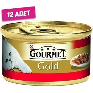 Gourmet Gold 12 Adet - Gourmet Gold Parça Sığır Etli Yetişkin Kedi Konservesi 85 gr