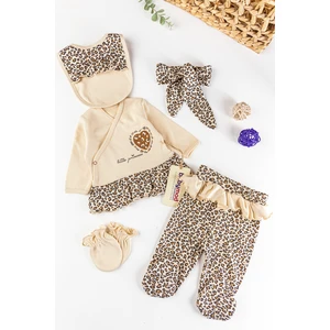 Leopar Baskılı 5 Parça Kız Bebek Hastane Çıkışı Bebek Takımı