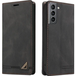 Samsung Galaxy S21 Fe 5g Için Premium Vintage Pu Deri Kılıf Mat Cüzdan Çevirme Standı Kapağı Siyah (Yurt Dışından)