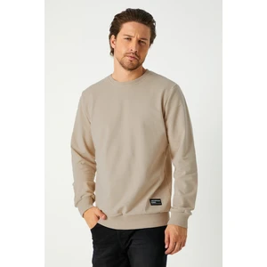 Erkek Bej Basic Bisiklet Yaka Sweatshirt