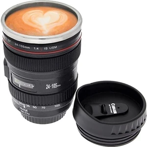 DEMPOWERObjektif Görünümlü Lens Çelik Kupa Kahve + Çay Termosu