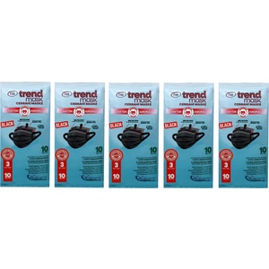 Trend Mask Trendmask Yumuşak Elastik Kulaklı Maske 10'Lu 5 Paket 50 Adet (Siyah)