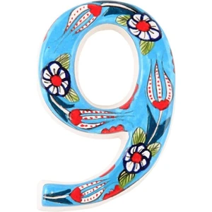 Seramik Lale Desende Kapı Numarası Mavi 9