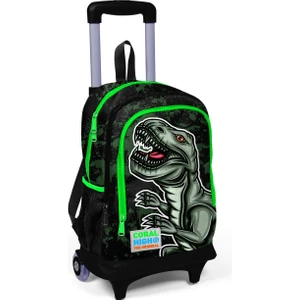 Coral High Kids Siyah Koyu Yeşil Işıklı Tekerlekli Iki Bölmeli Çekçekli Sırt Çantası 23925